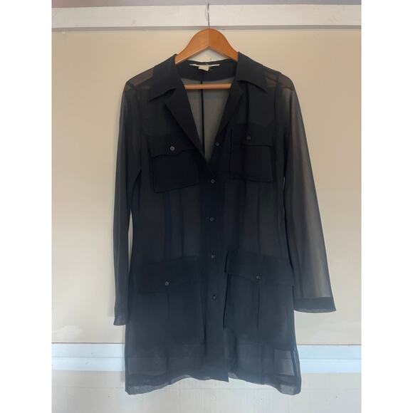Vintage Y2K EXPRESS Sheer Black LONG Jacket with Pockets Size Medium / m - Picture 3 of 8